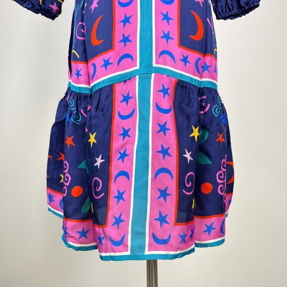 $398 NWOT Johnny Was Silk Blend Floral Mini Dress Size S Lace-up Stars Moon - Picture 8 of 13